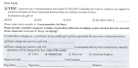 A calendar appeal from Commemorative Air Force 