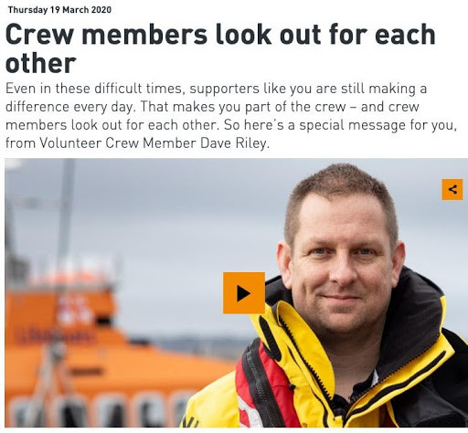 Image of Royal Navy Lifeboat Institute's video on how crew members are looking out for each other. 